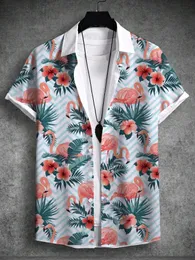 Summer Mens Tropical Print Beach Vacation Set Plant Coconut Tree Short Sleeve Hawaiian Shirt 4Way Stretch Fabric Shirts 240415