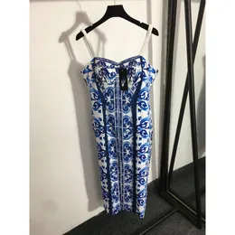 Shenzhen Leisure Fashion Womens bär blått vitt porslintryck Bra Sling Dress