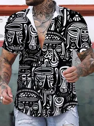 Summer Mens Shirts Art tiki grafika 3D Prosty z krótkim rękawem topy uliczne luźne hawajskie koszulę 240415