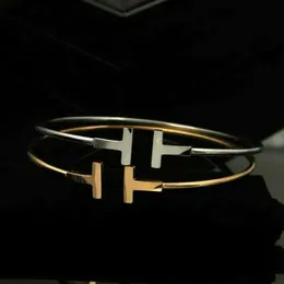 Designer Bracelets Pulsera Mujer New Quality Fashion Women Jewelry Stainless Steel Open Cuff Double T Bangle Bracelet Sier Rose Gold Gift QQ