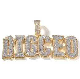 Hip Hop Custom Name Soild Initial Letter Pendant Necklace With Rope Chain Two Tone Color Bling Zirconia Men Pendant Jewelry