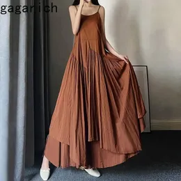 Gagarich slip elbise kadınlar yaz Kore moda edebi retro süper uzun etek ayak bileği katı düzensiz s-line vestidos robe 240411