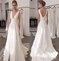 2019 White Wedding Dress Simple Plain Summer Beach Boho A Line Line Loofs Country Garden Bridal Gorn