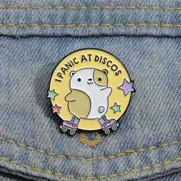 Cartoon Rock Skating Dog Enamel Pins I DISCOS AT PANIC Brooches Lapel Badges Funny Cute Jewelry Accessories Backpack Clothes Pin