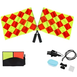 Fotbollsdomare flagga med myntvisselröd och gult kortverktyg Professionell fotbollsfotboll Boll Match Domare Equipment Kit 240403