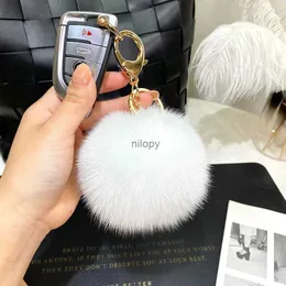 Keychains Lanyards Luxury Fluffy Faux Fox Fur Ball PomPom Genuine Fur Keychain Metal Ring Pendant Bag Charm For Women Gift Accessory