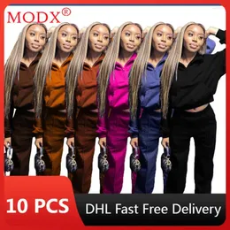 Dwuczęściowe spodnie damskie 10 zestawów Fall Women TrackSuits Pocker Zipper polarowe spodnie solidne casual 2 set outifts Hurtowe partie hurtowe