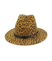 2019 New للجنسين Leopard Print Wide Brim Wool Felt Fedora Hats Men Women Trilby Vintage Chapeau Fashion Warm Sun Panama CAP95206971321308