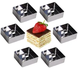 Square 6pcsset Edelstahl -Kochringe Dessert Ringe Mini -Kuchen und Mousse -Ringform Set mit Pusher15989583302967