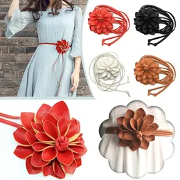 Çiçek bel zinciri kadın sıska örgülü ücretsiz düğüm sahte deri elbise bel kemeri çiçekler dar ince bel bant 240415