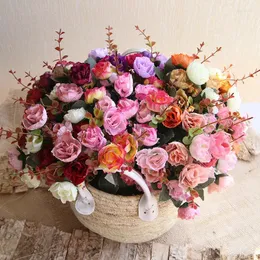 Dekorative Blumen 7fifks 21heads Künstliche Rosen Blumenstrauß Arrangement Accessoires Heimschlafzimmer Wohnzimmer Dekoration Fälscht