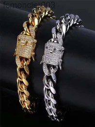 Klassisk guldarmband designer kubansk länkkedja mens silver armband smycken 12mm koppar vit aaa kubik zirkoniet charm 5378905 A177