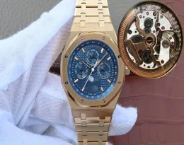 16 Color JF 26574 Relógio masculino Fase da lua perpétua Cal5134 Relógios multifuncionais mecânicos automáticos 18K Gold 41mm azul 7401042
