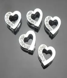 100pcslot 8mm half rhinestones silver heart slide charms fit for 8mm diy leather wristband bracelet DIY Jewelry findings3056263