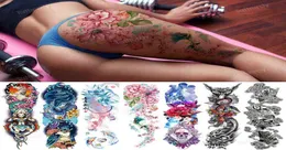 Sexig falsk tatuering för kvinna vattentät tillfälliga tatueringar stora ben lår kropp tatuering klistermärken pion lotus blommor fisk drake y11252348461