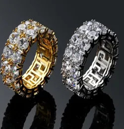 Hiphop Men039S Pierścienie z bocznymi kamieniami podwójne rzędy małego pierścienia duże CZ Stone Pierścienie Rozmiar 7117049764