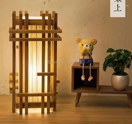 Kerzenhalter japanischer Teakholz-Holztischlampen für Wohnzimmer LED-Bett Lampe Nacht helles Tafellamp Schlafzimmer