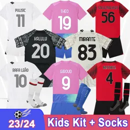 23 24 Maglie da calcio Kit Kit Kit Giroud Bennacer Theo Tomori Origi Saelemaekers Kjaer Florenzi a casa 4th GK Child Suit Shirts Football