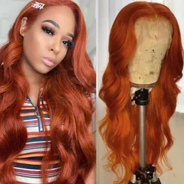 ISWHOW BRAURILIAN BODY WAVE 13x1 Human Hair Wigs Orange Ginger Blue Red Pink 99J Color Remy Pre Plocked Spets Front Wig For Women GIR9051651