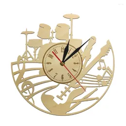 ساعات الحائط الغيتار الصوتية Art Art Clock Wood Laser Cut فريدة من نوعها ساعة موسيقى صامتة ديكور Decors Drummer هدية المعلم