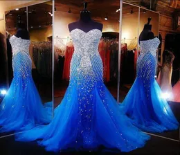 Royal Blue Sexy Elegant Mermaid Prom Dresses for Pageant Sweetheart Women Long Tulle med Rhinestones Runway Formal Evening PA3183288