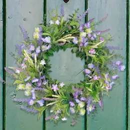 Fiori decorativi 1pc 18 "Giove artificiale primavera estate per porta d'ingresso Lavender Wildflower verde foglie di eucalipto foglie per finestre