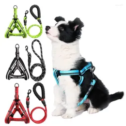 Dog Collars Nylon Reflective Harness Leash Set For Large Dogs Outdoor Foam Handle Adjustable Puppy Leads Pet Accessories
