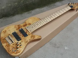 Kablolar 6 String Neckthrobody Elektrikli bas gitar Burl akçaağaç kaplaması 24 perde akçaağaç klavyesi