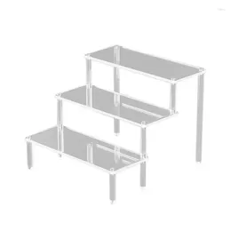 Dekorativa plattor Akryl Risers Display Stand 3 Tier Design Stands Transparenta hyllan 2D -arrangörer mångsidig för