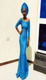 Off Schulterspitze Meerjungfrau Abendkleider 2017 34 Langarmes Blue Bella Naija Frauen Kleider afrikanische Mode Nigerian Style Prom6923875
