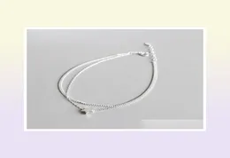 Anklets Biżuteria Prawdziwa 925 Sterling Sier Kiderka Bransoletka Fine Double Layers Urok dla kobiet Dziewczęta Piękny prezent YMA013 Drop Delave8354748