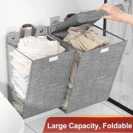 Çamaşır çantaları Katlanabilir büyük kapasiteli sepetler çok fonksiyonlu yumruk ücretsiz duvar asılı yıkama çamaşır örgü kanca organizatör banyo için