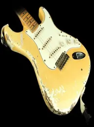 Heavy Relic Yngwie Malmsteen Play Loud Double Deck ST Electric Guitar Cream Over White Scalloped Fingerboard Big Headstock Trem7405880