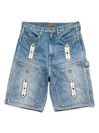 Kapital Non Hirata Hohiro Baumwoll Perlen -Denim Herren Shorts LOSS LOSS ERLAUERE KREZE HOSSE Women Casual Jean 240403