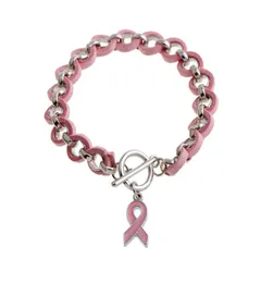 WHOLENEW Pink Ribbon Câncer de mama Consciência acordar Visor Charm Bracelets Bangles Bangles Pink Alloy Love Ribbon Chenille Brace9059519