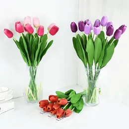 Декоративные цветы 5 шт -симуляция тюльпан для украшения дома свадьба искусственный букет свадебный силиконовый тюльпан