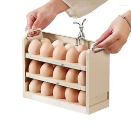 Storage Bottles 3 Layer Egg Dispenser For Refrigerator Anti-slip Side Door Box | With Handle Time Scale Kitchen And Organization