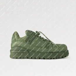 爆発新しい男子女子1ACN21トレーナーMaxiスニーカーKhaki Green Sports Sneakers 2024年春夏、子牛革のデザイントーントーン特大のゴム製アウトソール