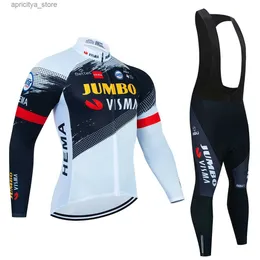 Велосипедные наборы Джерси 2022 Новый Jumbo Visma осень Maillot Cycling Jersey Set Count Clothing Comshing Mens Long Seve Mtb Bike Mens Road Bants Bib Ropa L48