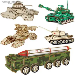 3D Puzzles Dongfeng pocisk 3D drewniane chłopcy łamigłówki Symulacja wojskowa Model Jigsaw T-34 KV-2 Tank DIY Toys for Children Table Decoration Y240415