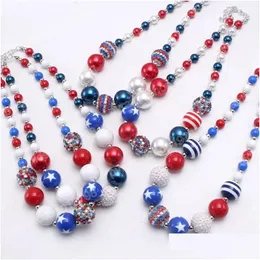 Jewelry Kids Chunky Blue/Red Beads Necklace Us Flag Style Bubblegum Child Forth Jy Party Drop Delivery Baby, Maternity Accessories Dhb8L