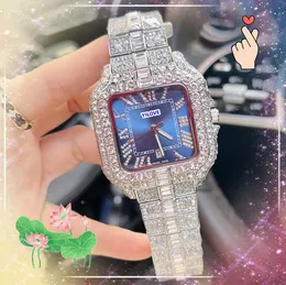 Популярные мужские часы с большими циферблатами автоматические даты Quartz Движение мужское время Shiny Starry Diamonds Кольцо красиво красивые квадратные римские танки часы