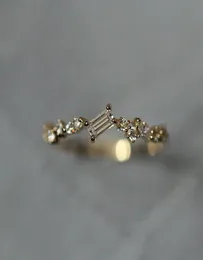 Junerain Gold Cz Crystal Wedding Rings for Women Girls Delicate Micro Cúbica Anel de noivado de Zircônia