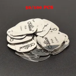 Guitar Free Shipping 50Pcs/100Pcs Metal Guitar Pick 0.3mm Thin Durable Silver Color Professional Bass Ukelele Guitar Picks