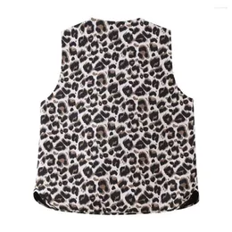 Kvinnors byxor avslappnad lös byxor leopard tryck i maistcoat stilig snörning väst kappa bred uppsättning med hög