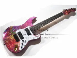 Guitar 7string electric guitar Pink glitter particle powder guitar Black fixed bridge Rosewood fingerboard Active battery box Presale