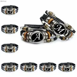 Altre braccialetti Lettera artistica A-Z Bracciale in pelle 26 Lettere iniziali Cabochon Glass Bracciale a scatto regolabile da uomo Accessorio alla moda Accessorio Gentile