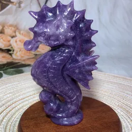 Decorative Figurines Natural Crystals Lepidolite Sea House Carving Energy Polished Healing Reiki High Quality Home Decorations Room Decor