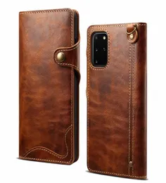 Echtes Lederfalt -Flip -Wallet -Kartonschlitz und Handgurte Schutzabdeckung für Samsung Galaxy Note 20 Ultra S20 plus Not3200598