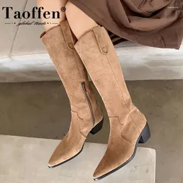 Boots Taoffen 2024 ركبة أحذية جلدية حقيقية